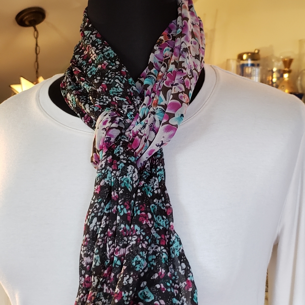 Floral Purple Turquoise Mulit Toned 60" Scarf Wrap